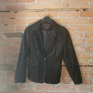 Vintage Black & White Striped Lined Velveteen Blazer Jacket